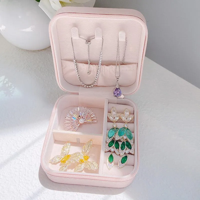 Solid Color PU Leather Jewelry Organizer Display Case Boxes Travel Portable Jewelry Box Storage Organizers Earring Holder Girls Women Gift JY1057