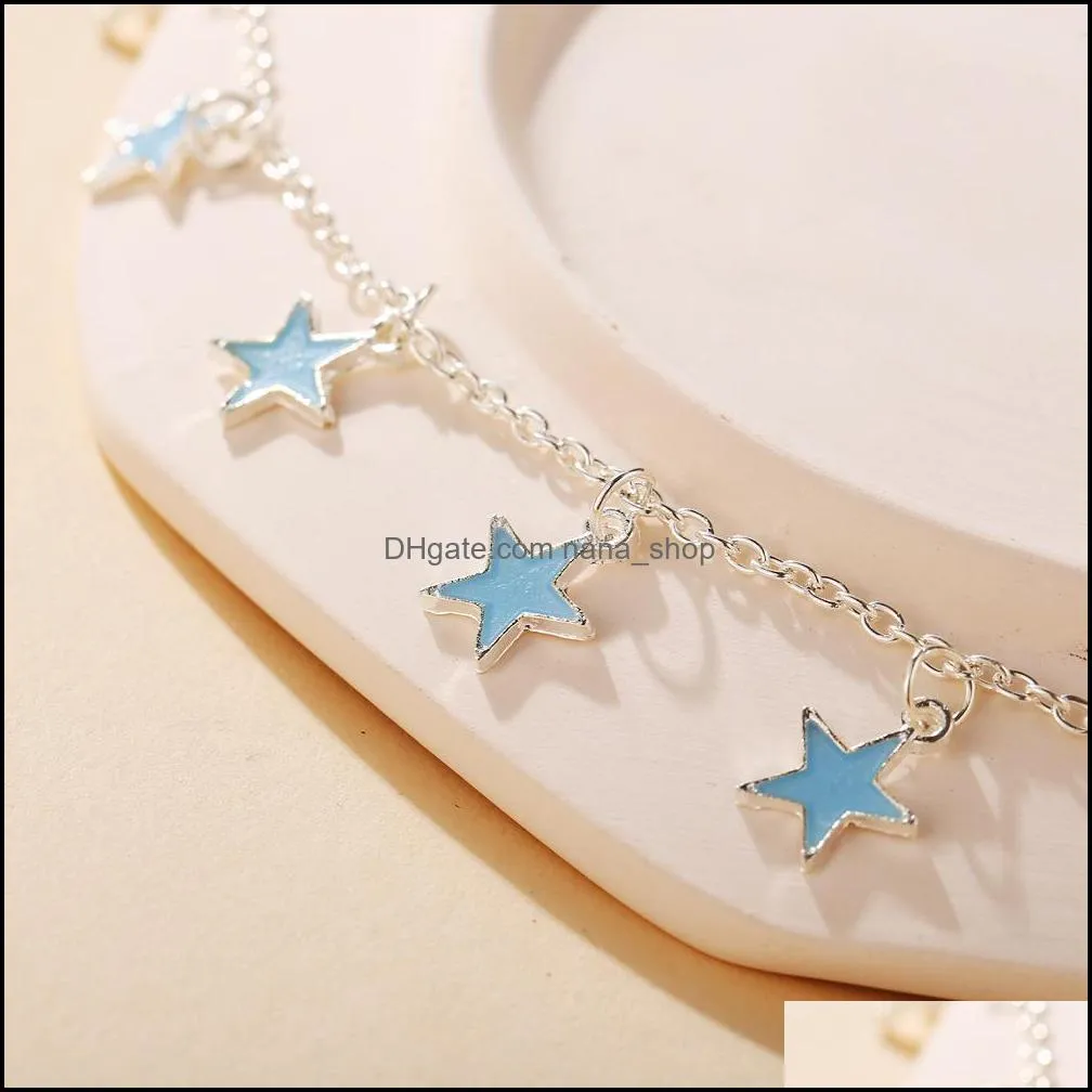 Blue Color Star Party Women`s Anklets Fashion Female Metal Jewelry Simple Ladies Gifts