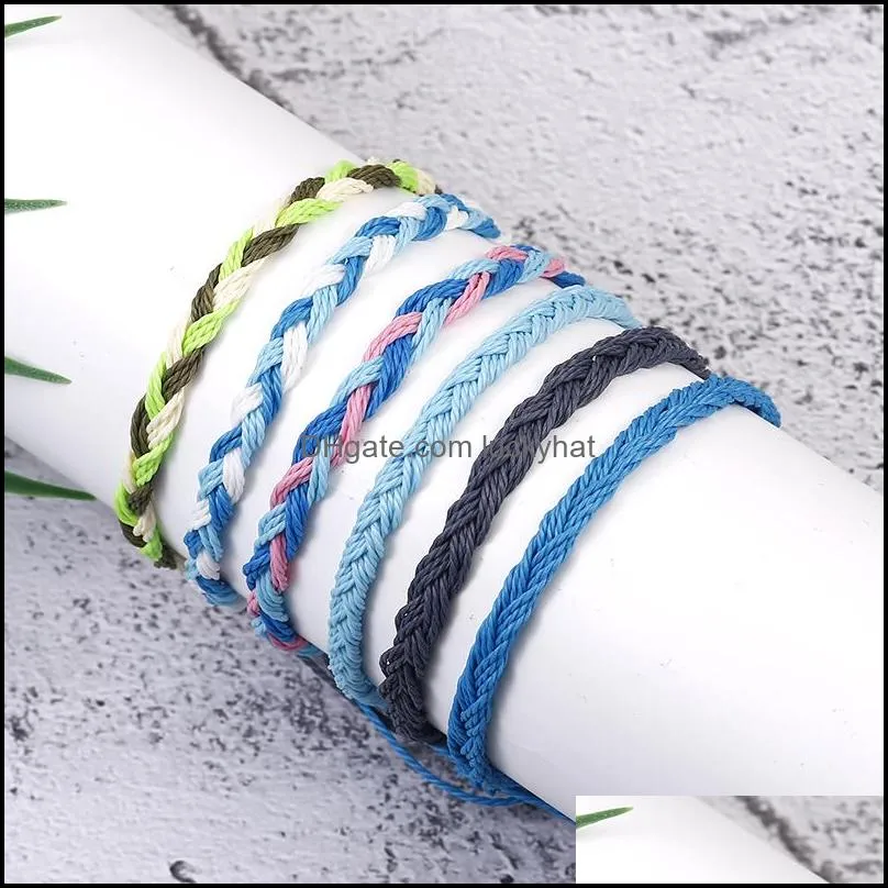 Handmade Woven Braided Rope Friendship Bracelet with Card Beach Bohemian Waterproof Wax Rope Weave String Bracelet for Women Men