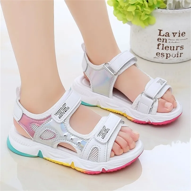 Fashion Girls Sandals Rainbow Sole Childrens Beach Shoes Summer Kids Sandals For Girls Princess Leather Casual Shoes 220425 From 10 48 DHgate