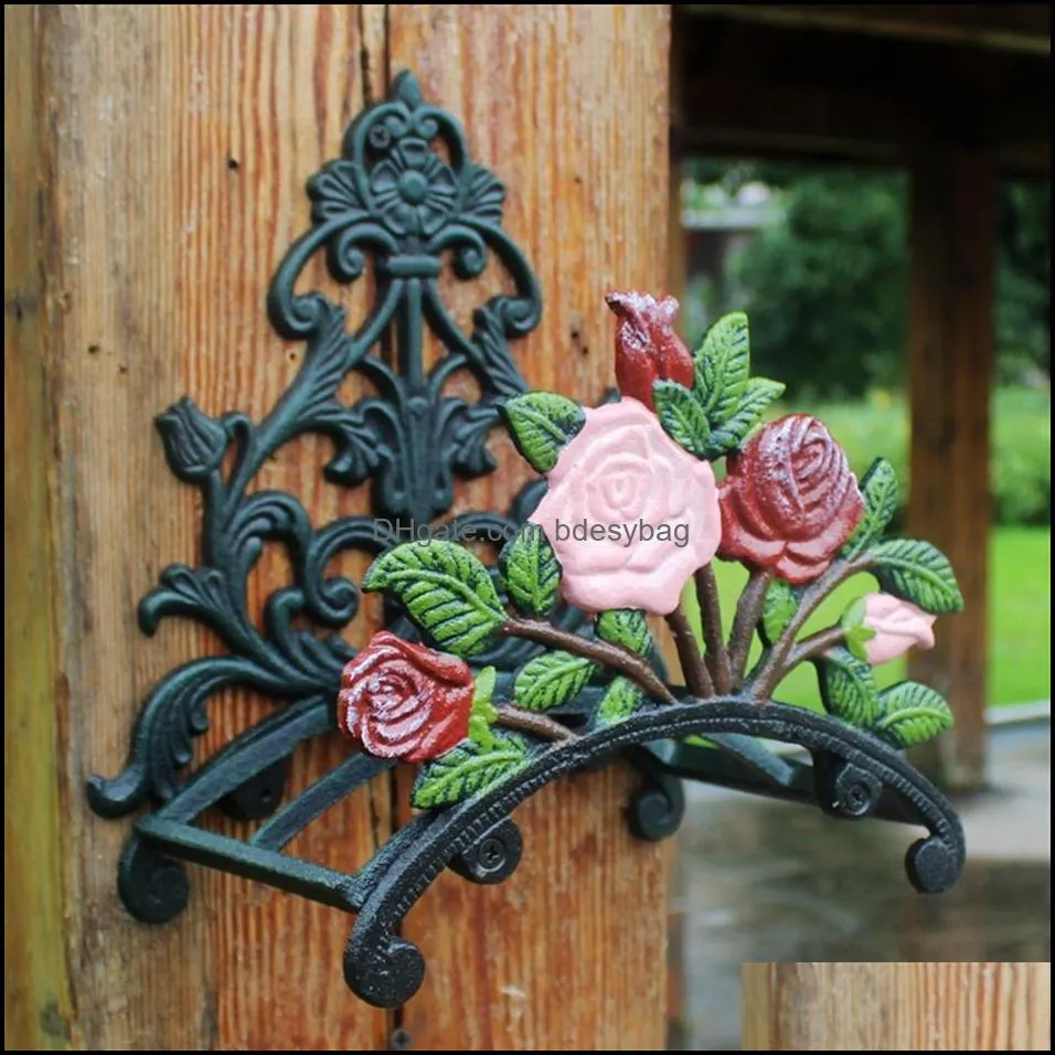 Watering Equipment Garden Supplies Patio Lawn Home LL Cast Iron Slange Holder Rose Flower Decorative Reel Hange Otnui