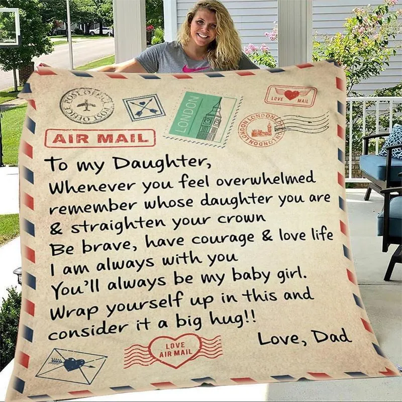 To My Daughter Personalized Letter Blanket 3D Printed Soft Quilts Airmail Cozy Winter Throw Bed Children Blanket Dropshipping 201113