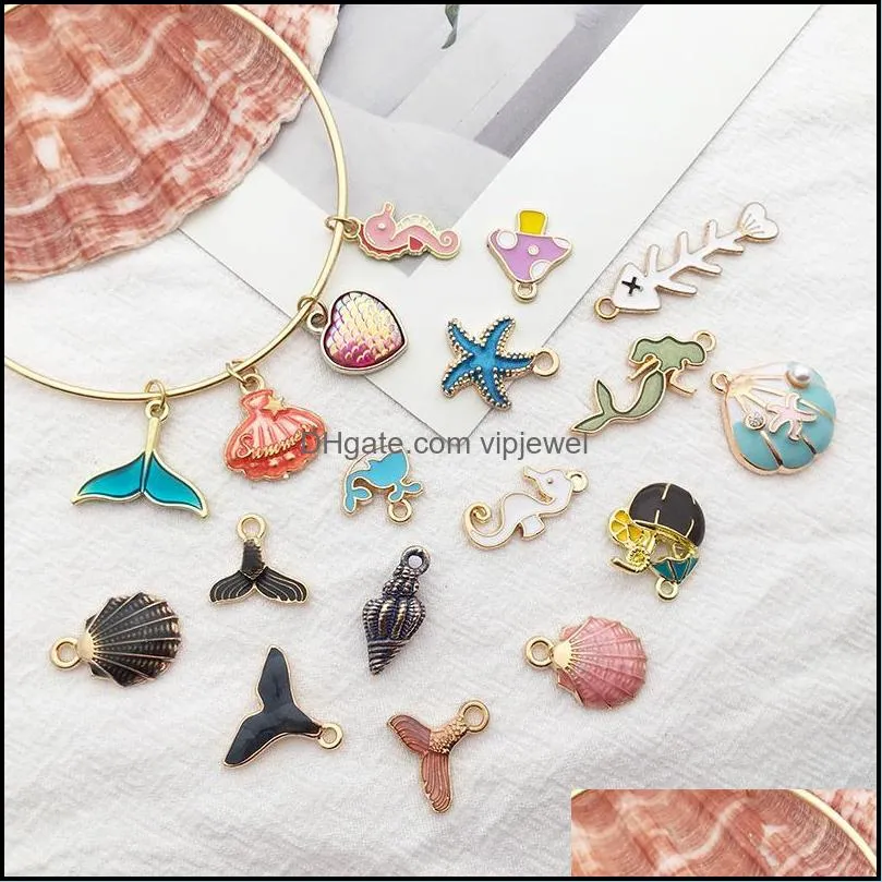charms 100pcs/lot enamel plated zinc alloy marine life pendant for diy necklace bracelet earrings jewelry making findingscharms