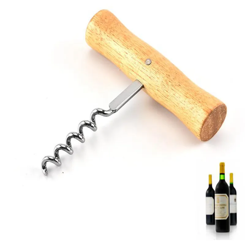 100Pcs/Lot Wine Corkscrews Classic Style Household Wine Bottle Opener With Wooden handle