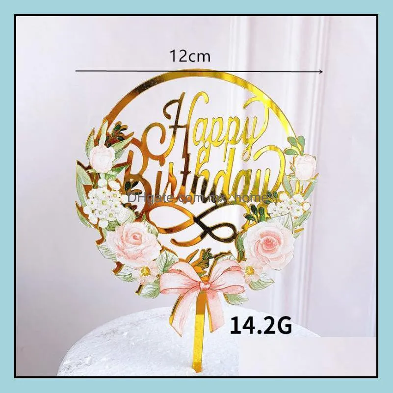 cake topper light flower happy birthday cake inserted card acrylic elegant font birthday party baking decoration supplies sn3753