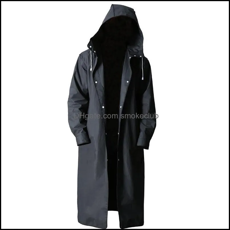 black fashion adult waterproof long men women raincoat hooded for big boy girl travel fishing climbing cycling 220217