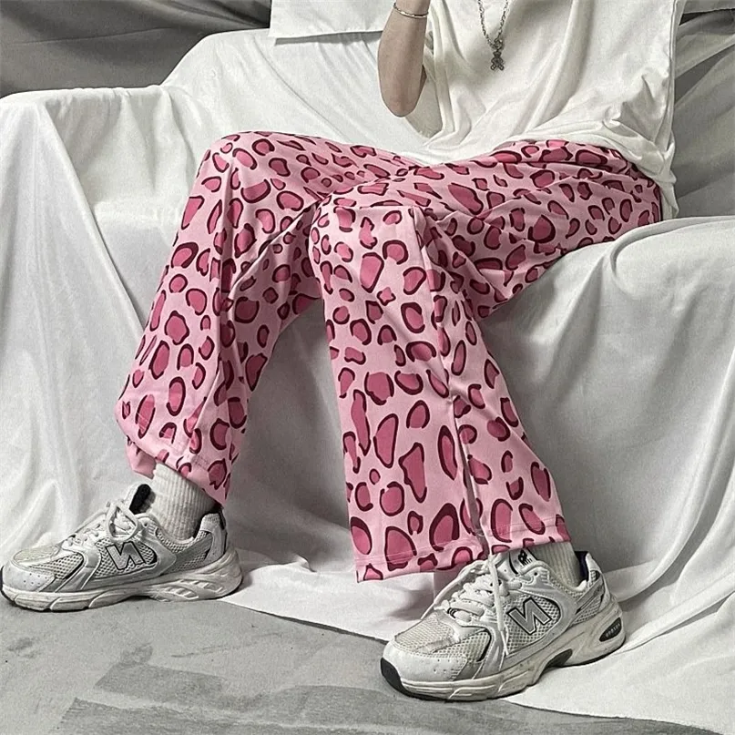 Women's pants Wide leg trousers summer street pink leopard print straight casual high waist slim tren y2k trouser suits harajuku 220527