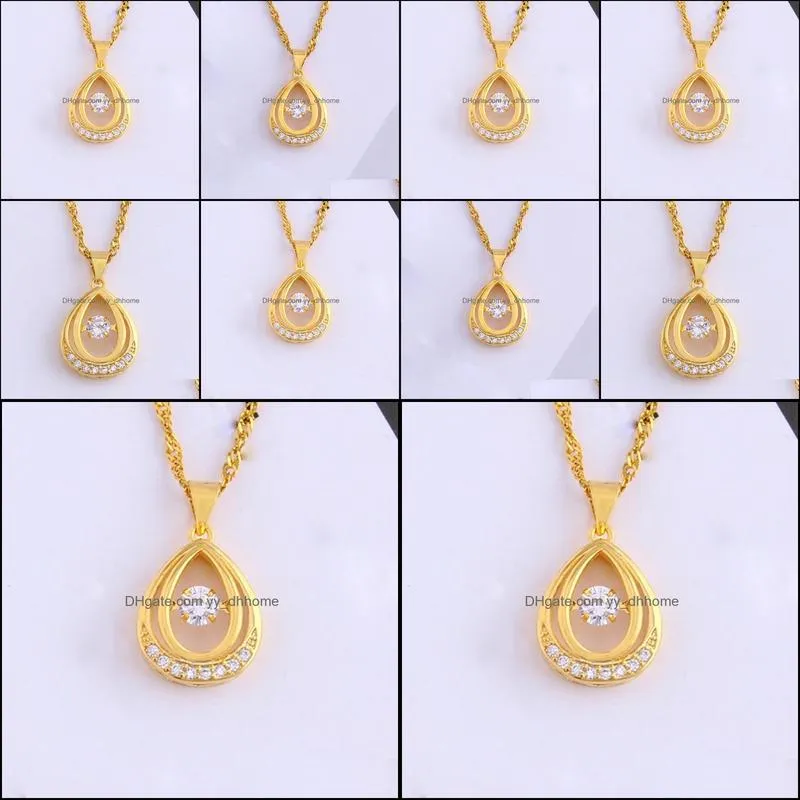 pendant necklaces teardrop womens chain inlaid cubic zirconia 18k yellow gold filled classic elegant girl jewelry giftpendant