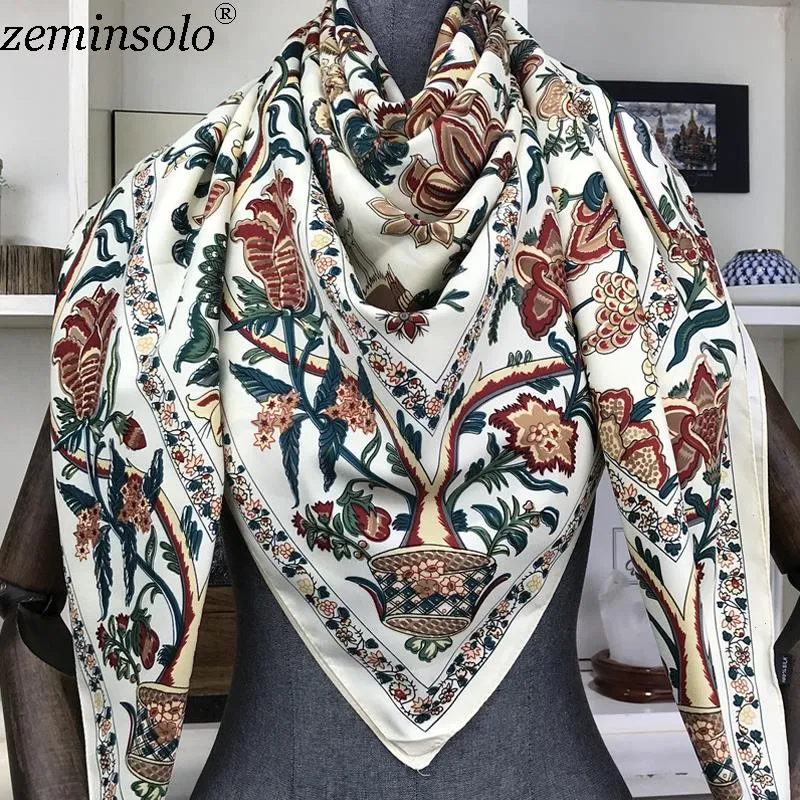 100 Sciarpe di seta Donna Grandi scialli Stampa floreale Stole Bandana quadrata Sciarpe fazzoletto di marca di lusso Foulard femminile 130/130 cm