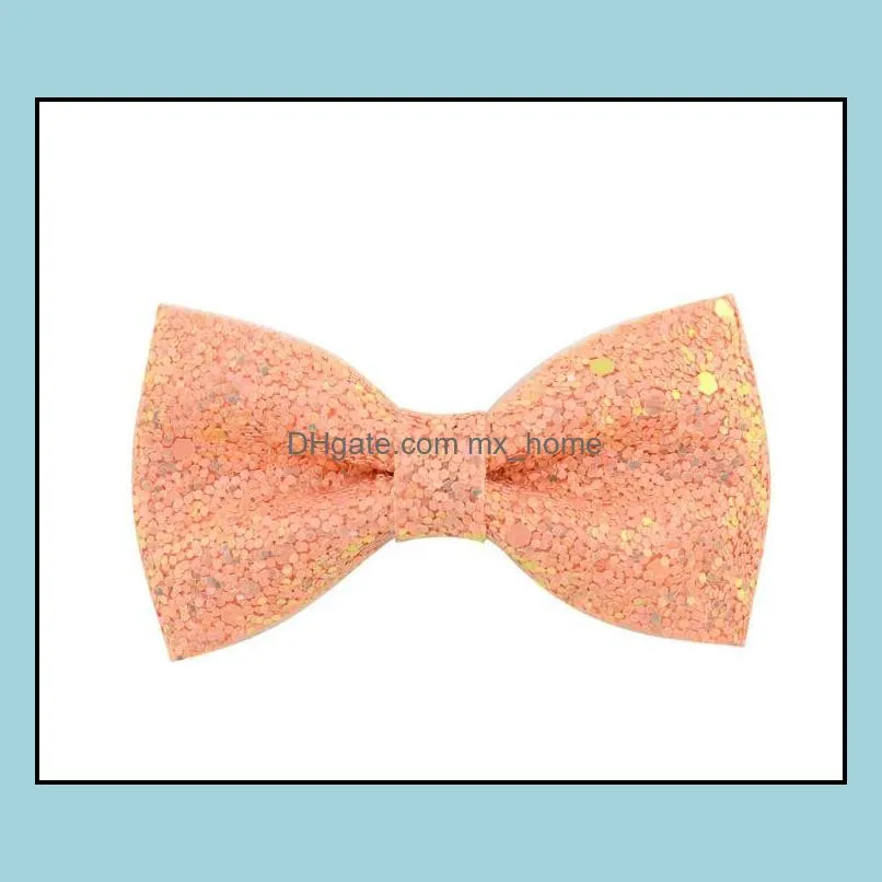 PU Girls Hairpin Baby Kids Hair Boutique Bows Sequin Glitter Bow Clips Children Hair Accessories Girls Bowknot Barette