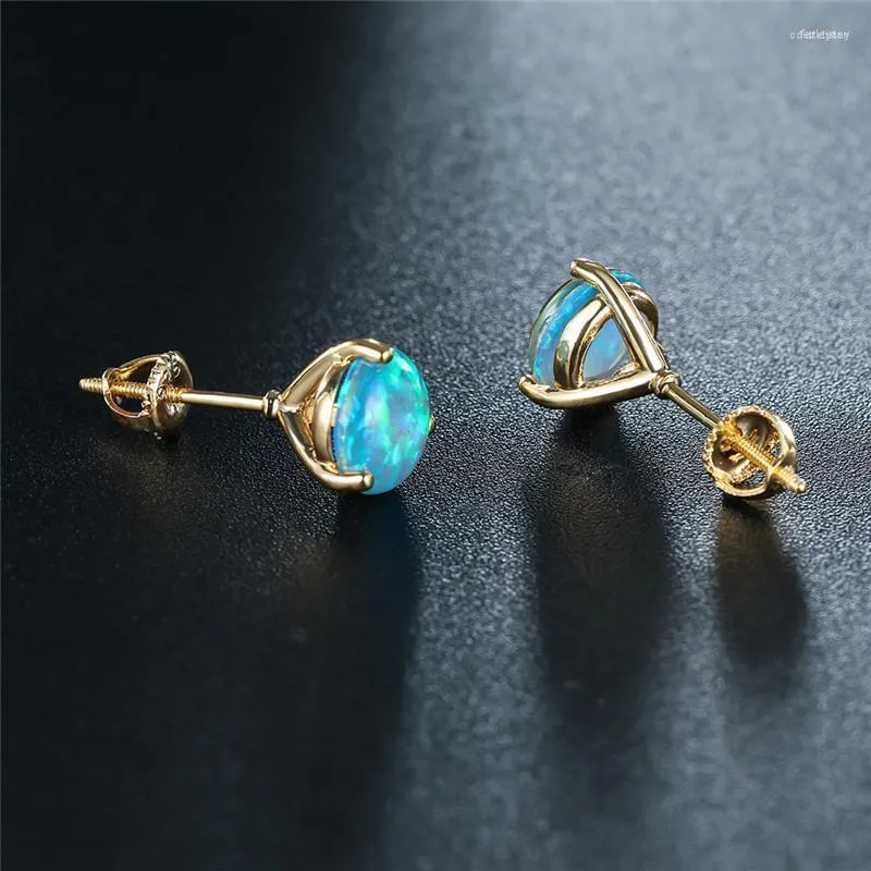 Stud mode ronde petite pierre boucles d'oreilles bleu opale de feu vis arrière couleur or antique pour les femmes bijoux de mariageStud Odet22 Farl22