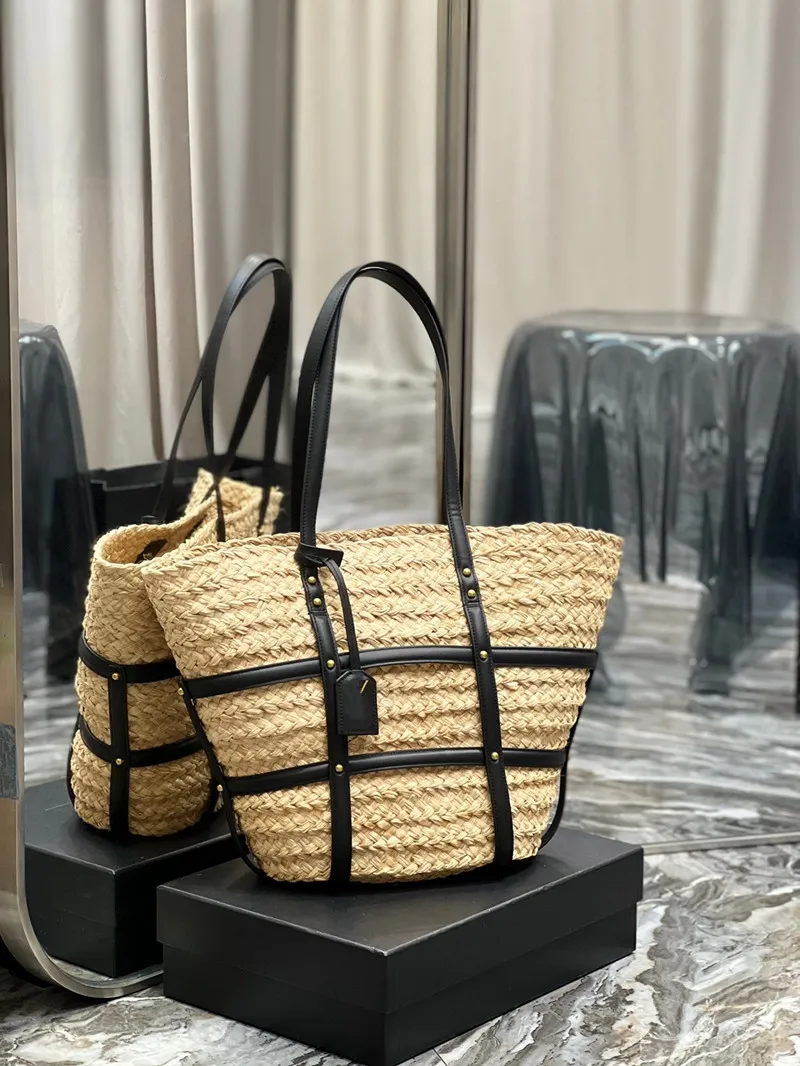 Kvinnor Handväskor Panier Tote Shopping Bag Handväska Raffia Woven Hobo Fashion Stora strandstråväskor Luxur Designer Travel Crossbody Shoulder Bag Läderhandtag