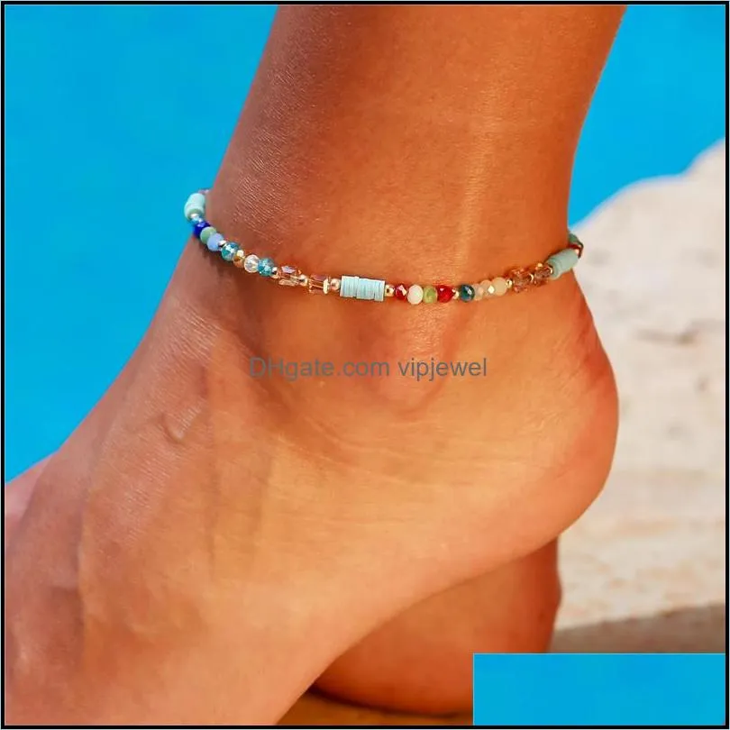 fashion colorful crystal bead anklets for women barefoot sandals foot anklet bracelet bohemia summer beach charm bead jewelry gift-y