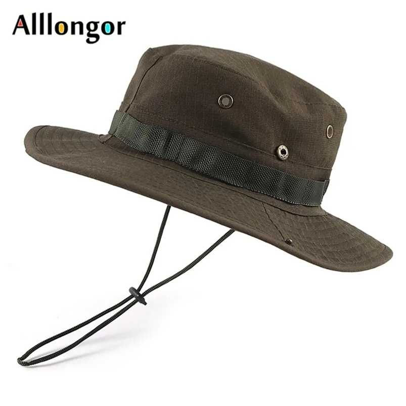 Windproof Outdoor Summer Men's Bucket Hat Fishing Hiking Hats Men Anti UV Sun Cap Protection Panama Safari Hunting Sunhat 220812