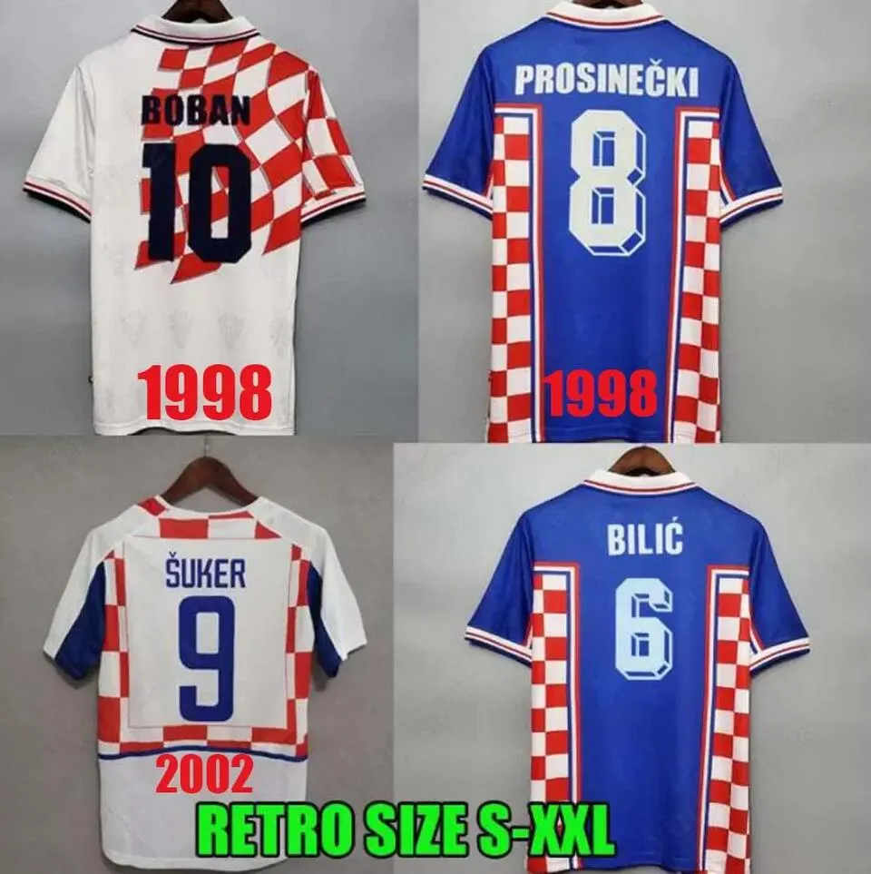 1998 Retro Soccer Jersey Chorwacja Boban Suker Prosinecki 98 99 Classic Vintage Home Blue Bilic Modric Hrvatka HNS Niestandardowa koszula piłkarska