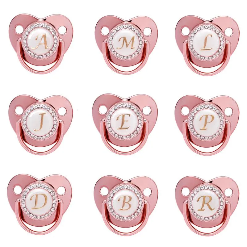 Bling Rose Gold Silicone Personalised Pacifier With Initial Letters For