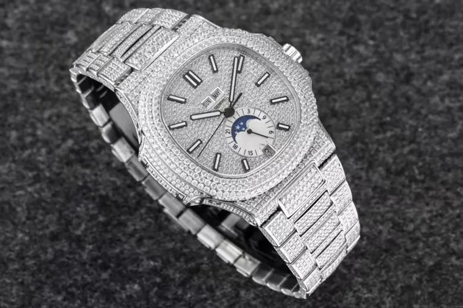 디자이너 시계 패션 남성의 풀 다이아몬드 기계식 시계 사파이어 유리 스테인레스 스틸 스트랩