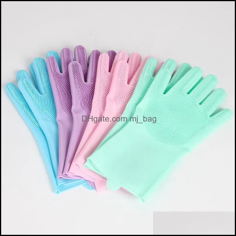 silicone gloves with brush reusable safety siliconedish washing glove heat resistantgloves kitchen cleaning tool wq611-wll