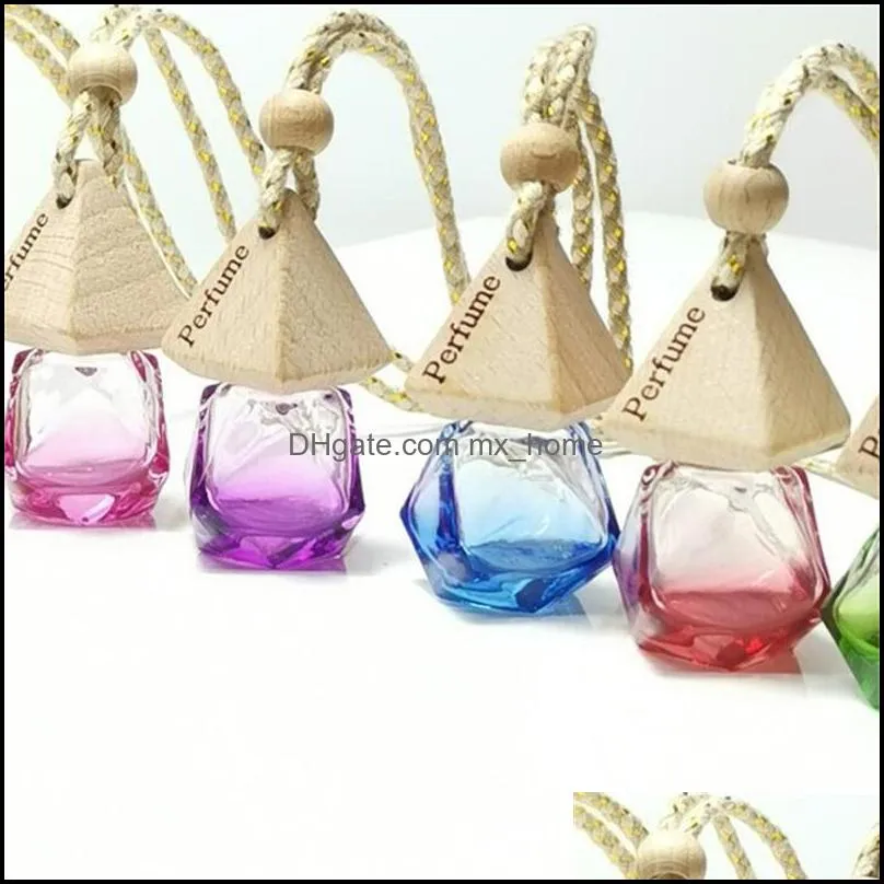 Car Perfume Bottle Hanging Glass Bottles Essential Oil Jar Packing Air Freshener Ornament Pendant with Wooden Caps