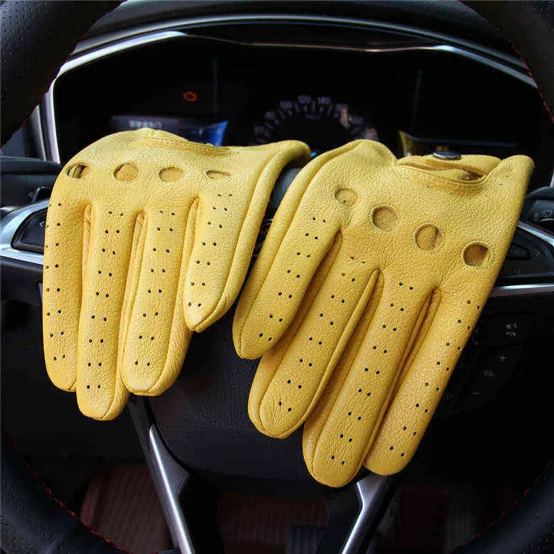 Guanti Moto Guanti da Moto retrò in Pelle Uomo Touch Screen Guanti Motocross Guanti Full Finger Motorbike Vintage Biker Moto Guanti Giallo Guanti Motocross (Color : Yellow, Size : L
