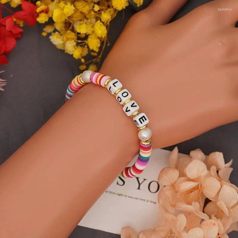 Bracelet en argile polymère lettre bohême brins perlés avec Message "perles d'amour breloque pour femmes bijoux à bricoler soi-même cadeau Kent22