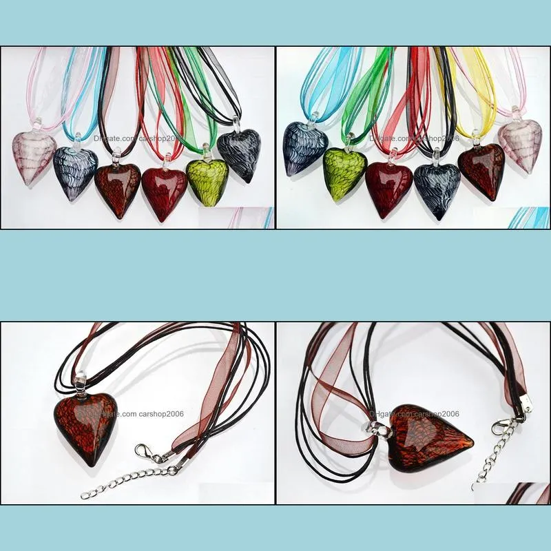 fashion wholesale 6pcs handmade murano lampwork glass mixed color pendants silk cords necklace