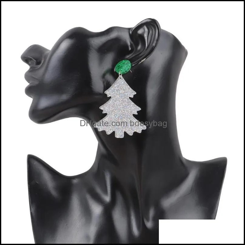 dangle & chandelier fishsheep trendy glitter acrylic christmas trees drop earrings for women cute festive snowman earring xmas jewelry