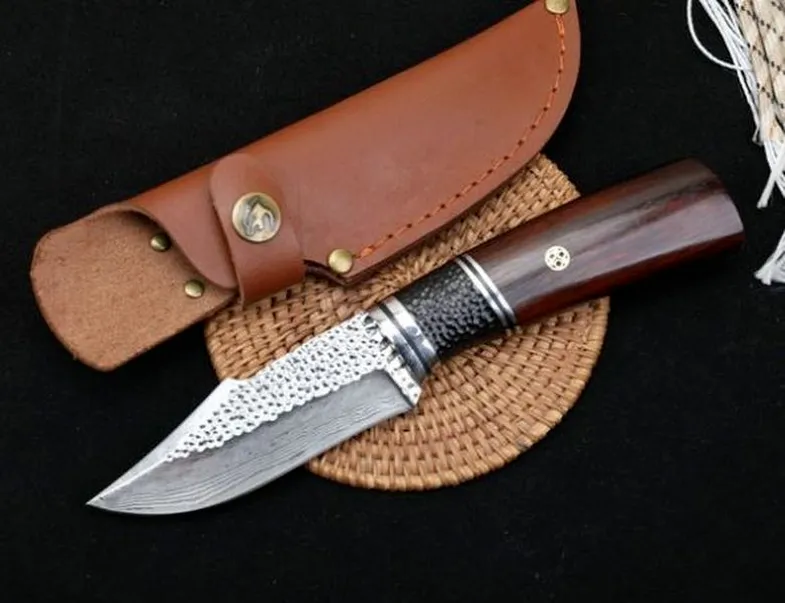 Black Warriorr Straight Fixed Blade Knife VG10 Damascus Blade Rosewood Handle Tactical Hunting Fishing EDC Survival Tool Knives A3990