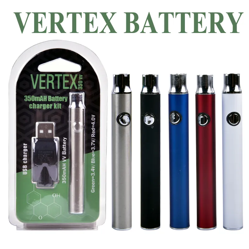 Vertex Preheat Battery 350mAh VV Preheating 510 thread Batteries with USB Charger Kit Atomizers Oil Cartridges