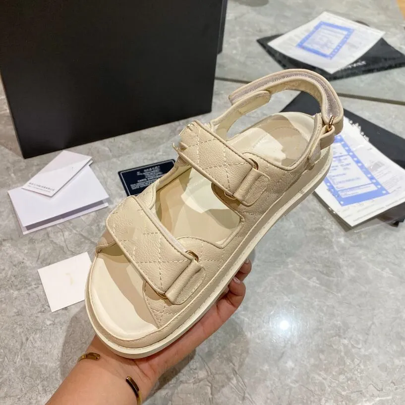 Designer Damen Sandalen Qualität Damen Slides Kristall Kalbsleder Freizeitschuhe gesteppt Plateau Sommer Strand Slipper 35-41 Mit Box und Einkaufstasche