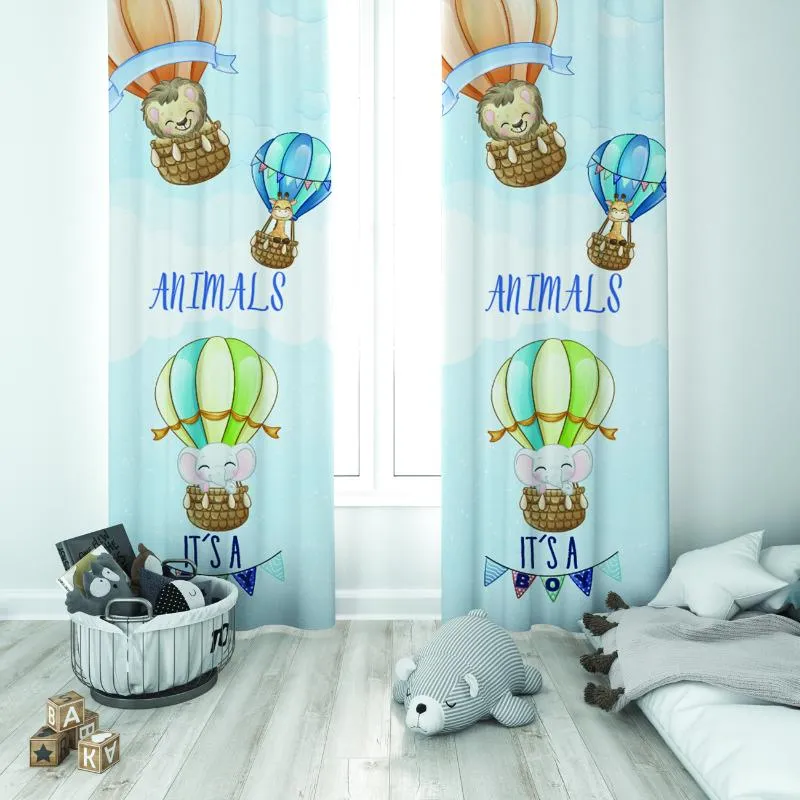 Curtain & Drapes Cute Animals Riding On Balloon Unisex Baby Kids Room Special Design Canopy Hook Button Blackout Jealous Window Bedroom