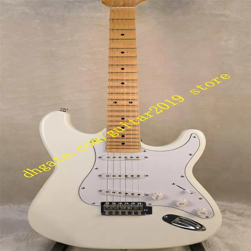 White Electric Guitar With Pickguard SSS Pickups Maple Scalloped