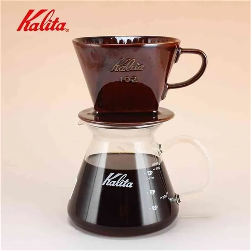 Japon Kalita fait à la main cafetière ensemble ventilateur en forme de filtre goutte à goutte verre partage pot trois trous filtre tasse filtre à café 210408