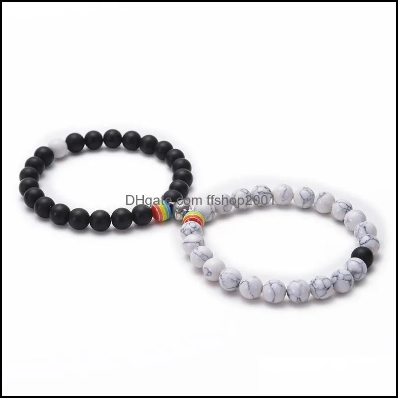 rainbow bead bracelet pride couple lover white howlite black matte magnet bracelets natural stone lgbt relationship jewelry