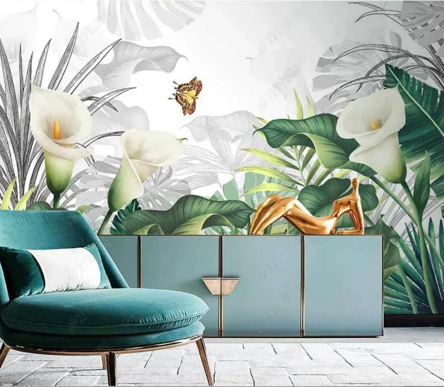 カスタム3D壁紙壁画トロピカル植物寝室の壁のためのヨーロッパの牧歌的なスタイルの壁紙