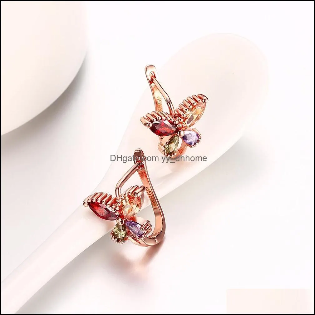 18k rose gold plated charm butterfly clip earrings with zircon fashion party gift jewelry for women