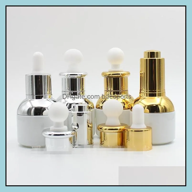 30ML Empty Refillable Upscale Pearl White Glass Bottle  Oil Cosmetics Jar Pot Container Vial with Glass Pipette Eye Dropper