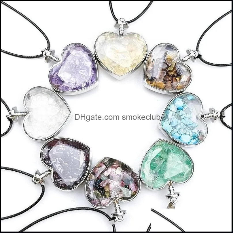 Love Pendant Arts Natural Rough Stone Gravel Polished Pendants Healing Crystal Mineral Peach Heart Necklace