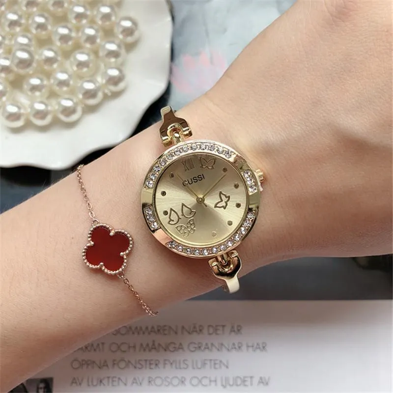 Orologi da polso Cussi Orologi da polso da donna in oro di lusso con strass Farfalla Orologio da donna Orologio da polso al quarzo Relogio Feminino Orologio