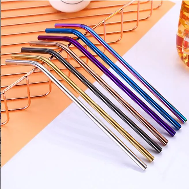 Wholesale Stainless Steel Drink Straw 6x0.5x215mm Reusable Rainbow Gold Metal Straight Bend Drink Tea Bar Drinking Straws