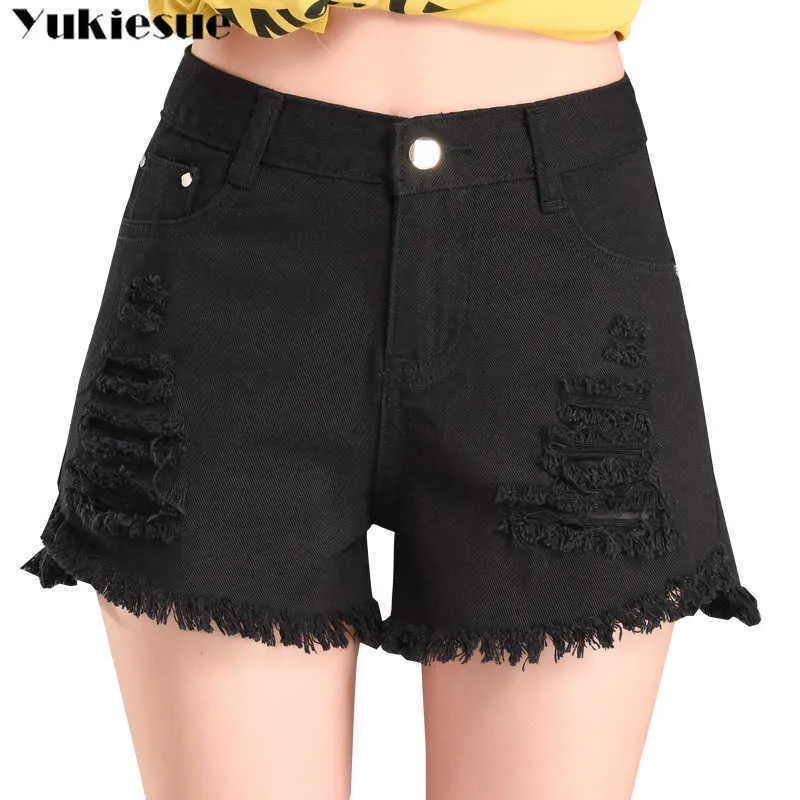 Bolsas de jeans vintage shorts femininos de jeans femininos de verão preto de verão alta slim plus size 210608