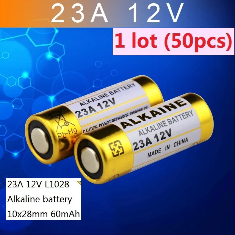 50 unids 1 lote baterías 23A 12V 23A12V 12V23A L1028 batería alcalina seca 12 voltios