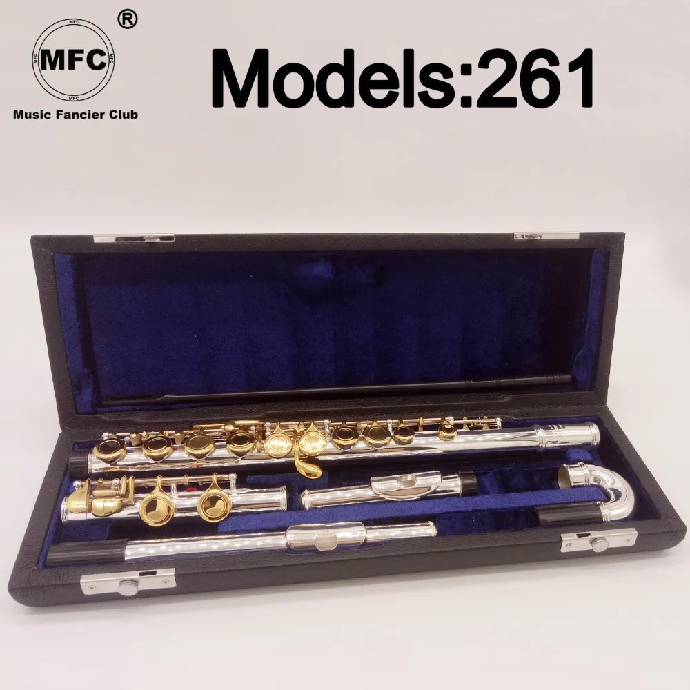 Ny MFC Professional Flute 261 Silver Plated Flute Gold Key Intermediate Student Burvad Headjoint Flutes C Leg 16 Hole Close