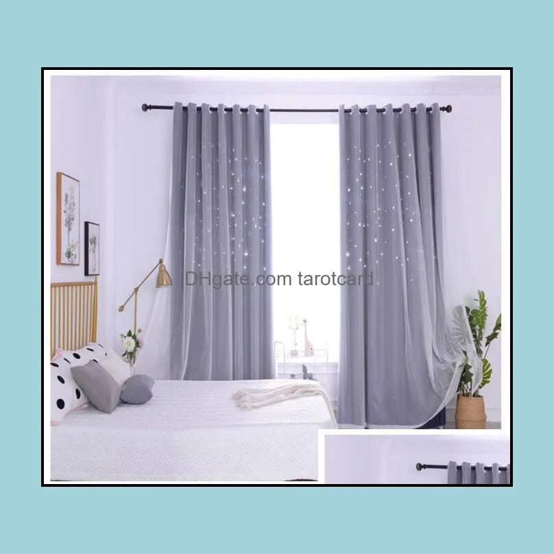 Star Curtains Openwork finished Princess wind children`s window curtain bedroom living room blackout cloths+yarn