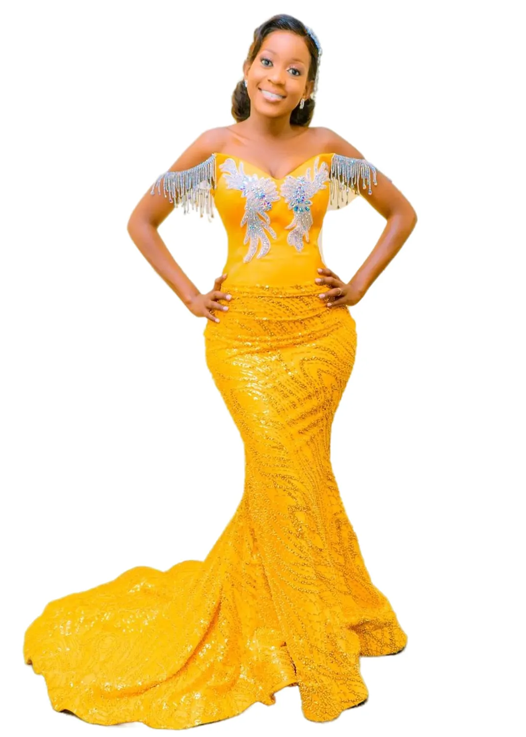 Robes De Bal: Robe De Soirée Sirène Jaune De Taille Plus Avec