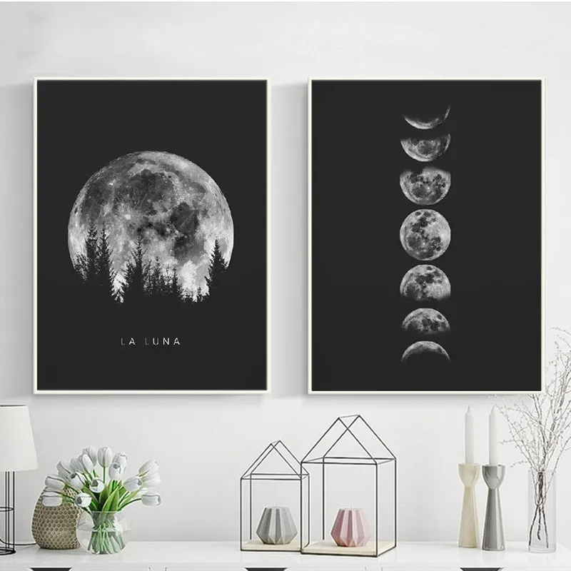 Pleine lune affiches lune Phases mur Art impression peinture sur toile système solaire peinture mur photos pour salon décor à la maison
