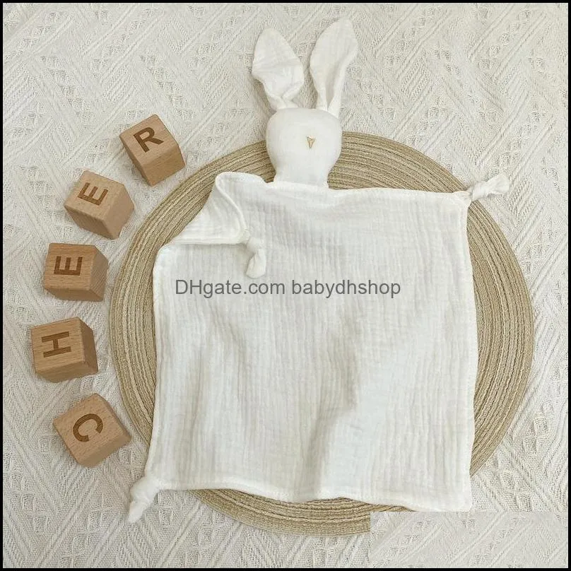 soft cotton muslin baby bib stuffed rabbit doll newborn appease towel security blanket baby sleeping cuddling facecloth