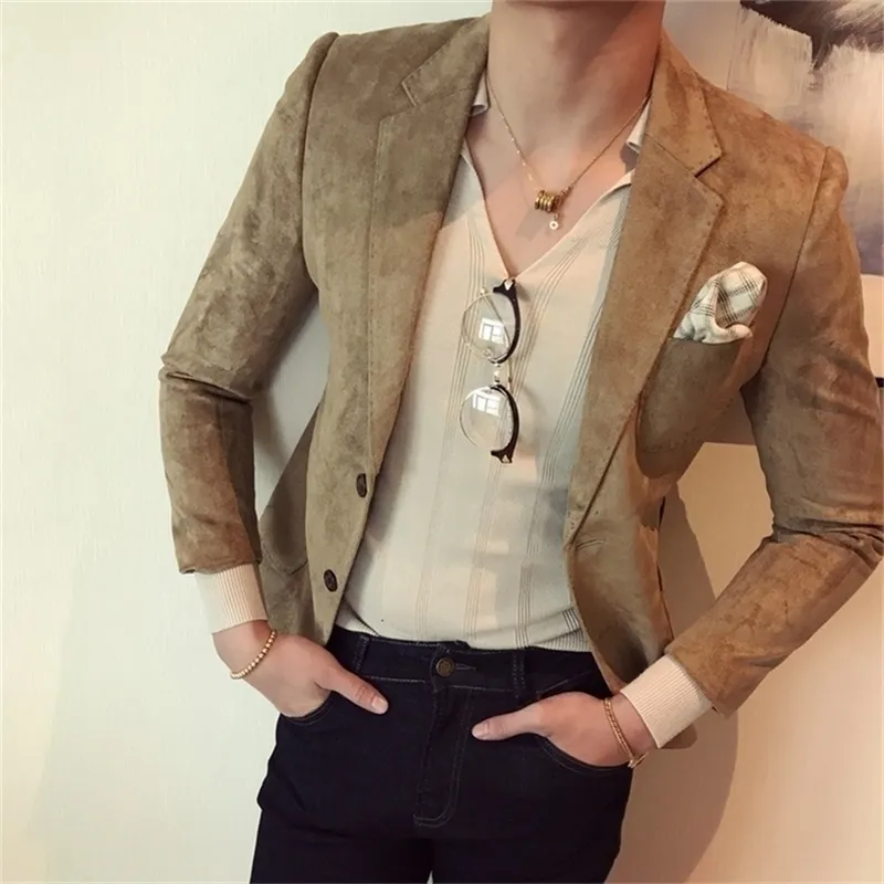 Deerskin Jacket England Joker Suit Fashion Autumn Men Clothing Casual Slim Fit Blazer Leather Suits Leather Jacket Men Outwear 201104