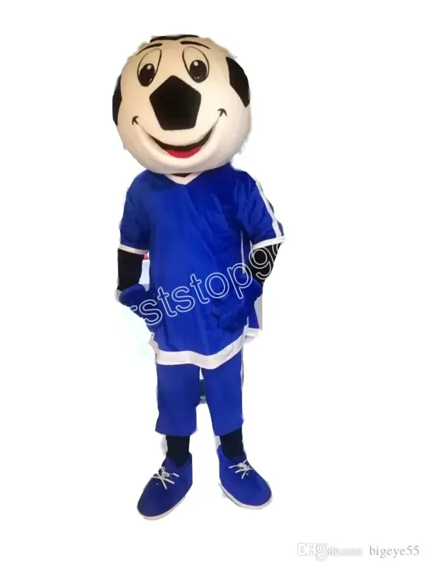 Costume de mascotte de football bleu de Performance, tenues de personnage de dessin animé d'halloween et de noël, vêtements avec dépliants publicitaires