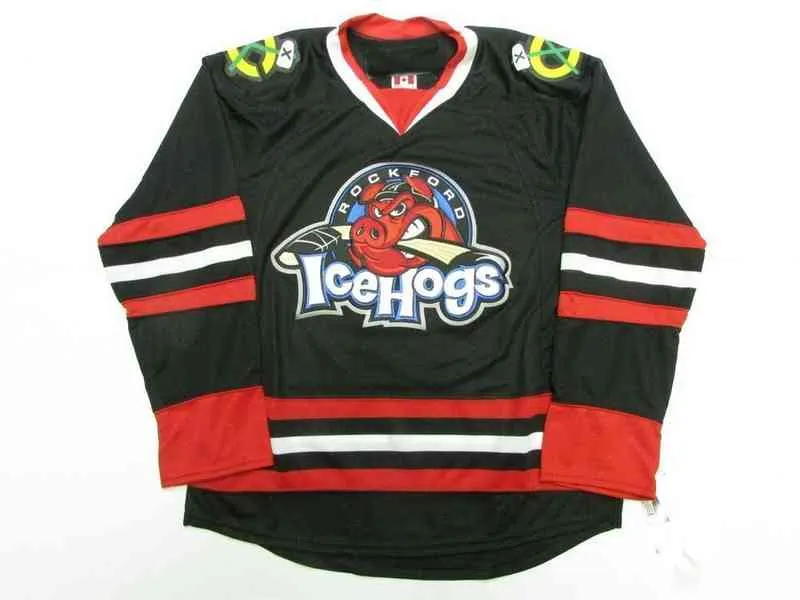 rare cousu personnalisé ROCKFORD ICEHOGS AHL NOIR TROISIÈME maillot de hockey ajouter n'importe quel nom numéro hommes jeunes femmes XS-5XL